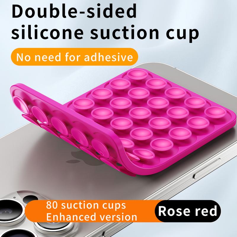 Suction Cup Phone Case Mount Double-Sided,Silicon Sticky Phone Stand for iPhone and Android, Hands-Free Strong Grip Holder for Selfies and Videos - Black