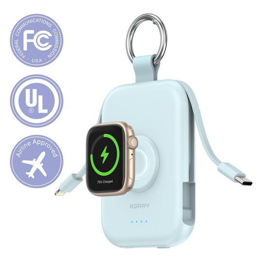RORRY 5000mAh Portable Charger Built-in Cables Keychain Power Bank for Apple Watch Series  iPhone 17-12 USB Type-C Portable Travel Charger Powerbank Perfect Gift