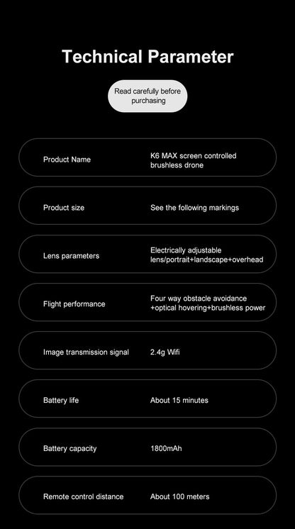 Cross-Border K6 MAX Drone with screen control, optical flow positioning, quadcopter with brushless motor, remote control airplane toy