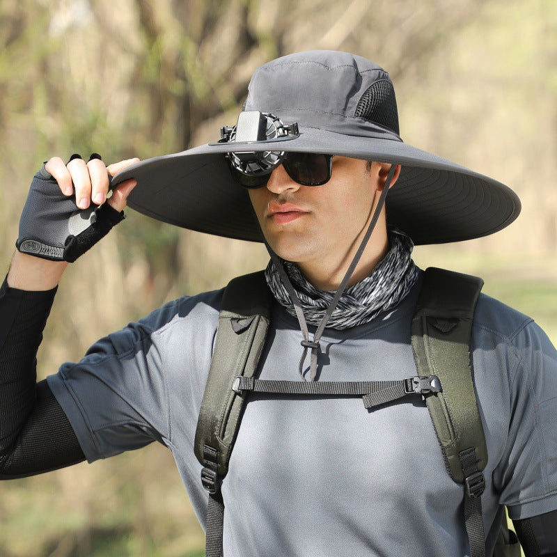 Foreign Trade Hot Item Solar Hat Rechargeable Dual Fan Men's Fishing Fisherman Hat Outdoor Sun Hat Sun Protection Hat