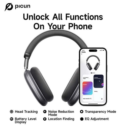 Picun F8 Pro Wireless Headphones - 52dB Noise Cancellation, 5 Smart ENC Mics, Detachable Fabric Ear Cushions, 140 Hour Long Battery Life,  Premium Audio Seamless Dual Device Connection for All-Day Use and Boosted Productivity Bluetooth