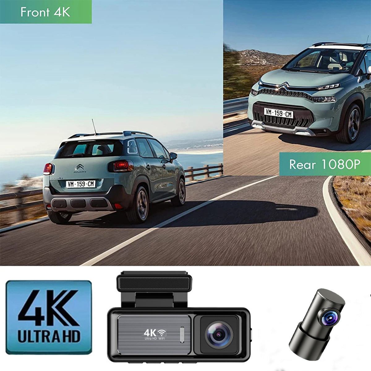 Driving Recorder4K Ultra HD Night Vision2025New wireless car-mounted dual-camera front and rear360Panoramic View