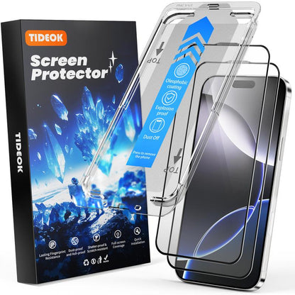 TIDEOK 2 Pack Screen Protector for iPhone 16/15/14/13-10s Fast Install, 9H Hardness, Auto Dust Removal, Bubble-Free, HD Clear, Anti-Spy & Anti-Fingerprint