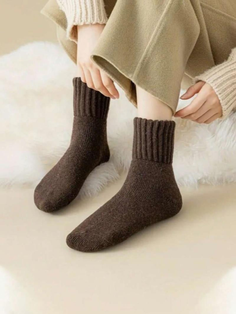 Women's Solid Mid-calf Socks, Casual Soft Comfy Warm Socks for Fall & Winter, Women's Socks for Daily Wear