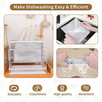 【Freeship】12-Pack Dishwashing Rags, Multipurpose Non-Scratch Wire Dishcloths for Wet and Dry Use,Reusable Wire Cleaning Cloths for Kitchen, Sinks.and Pans Silver Removable, Washable & More