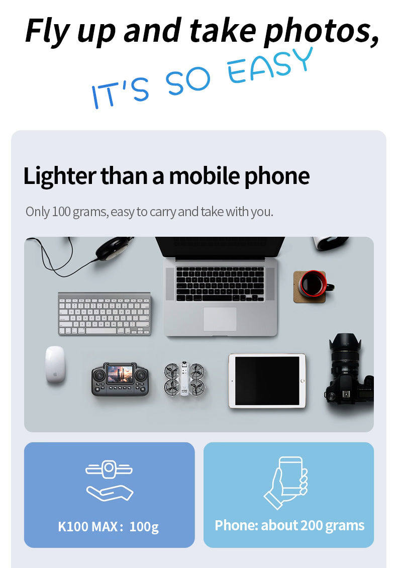 Cross-Border K100MINI Drone with Screen Remote Control Optical Flow Hover Dual Camera Lens HD Aerial Photography Remote Control Aircraft