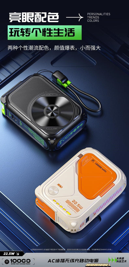 AC Plug Charger20000Ma  5-in-1 Wireless Magnetic Charging22.5W Fast Charging Built-in Cable Portable Power Bank