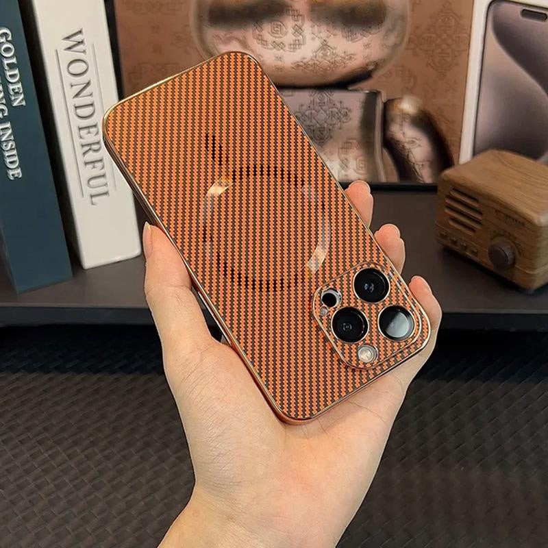 Compatible with iPhone 15 14 13 12 Pro Max Phone Case Carbon Fiber Texture Magnetic Matte Apple 14 Shockproof Electroplated Protective Cover