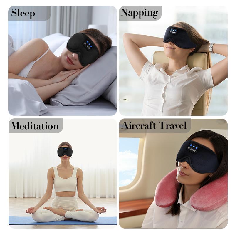 3D Bluetooth Sleep Mask with Headphones, Wireless Music Sleep Headband Eye Mask for Side Sleepers,Sleeping Comfortable Black-3D