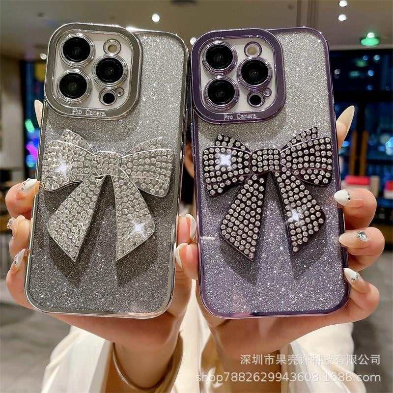 Luxurious Transparent Glitter Diamond Bowknot Case for iPhone 15 14 13 12 11 Pro Max, Apple 14 Pro Shockproof 13