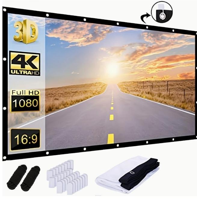 TUOGTCI 72” 16:9 Portable Projection Screen with Stand, Foldable Double Sided Polyester Fiber, Wrinkle Resistant, Washable, For Home Theater, Travel Projector - No Charging, Wireless Free, No Batteries Required
