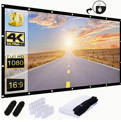 TUOGTCI 72” 16:9 Portable Projection Screen with Stand, Foldable Double Sided Polyester Fiber, Wrinkle Resistant, Washable, For Home Theater, Travel Projector - No Charging, Wireless Free, No Batteries Required