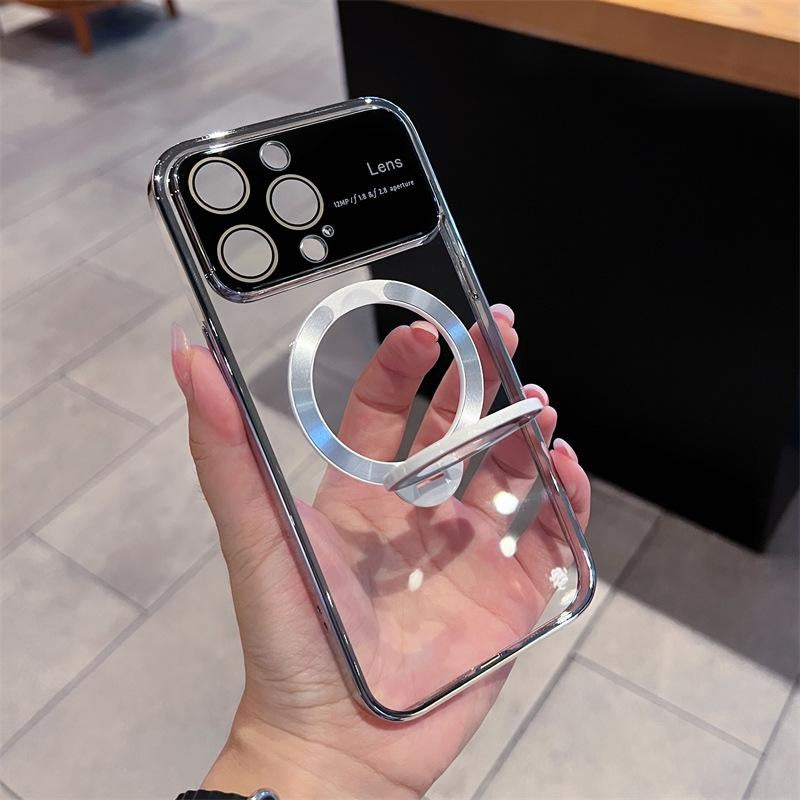 Suitable for iPhone 15 14 13 12 11 Pro Max Plus Transparent Magnifying Glass Phone Case Apple 14 Pro Max Window Magnetic Stand Protective Cover 13