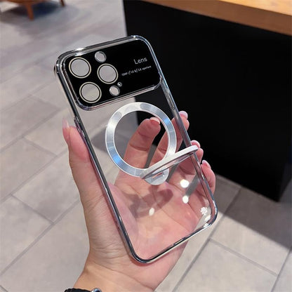 Suitable for iPhone 15 14 13 12 11 Pro Max Plus Transparent Magnifying Glass Phone Case Apple 14 Pro Max Window Magnetic Stand Protective Cover 13