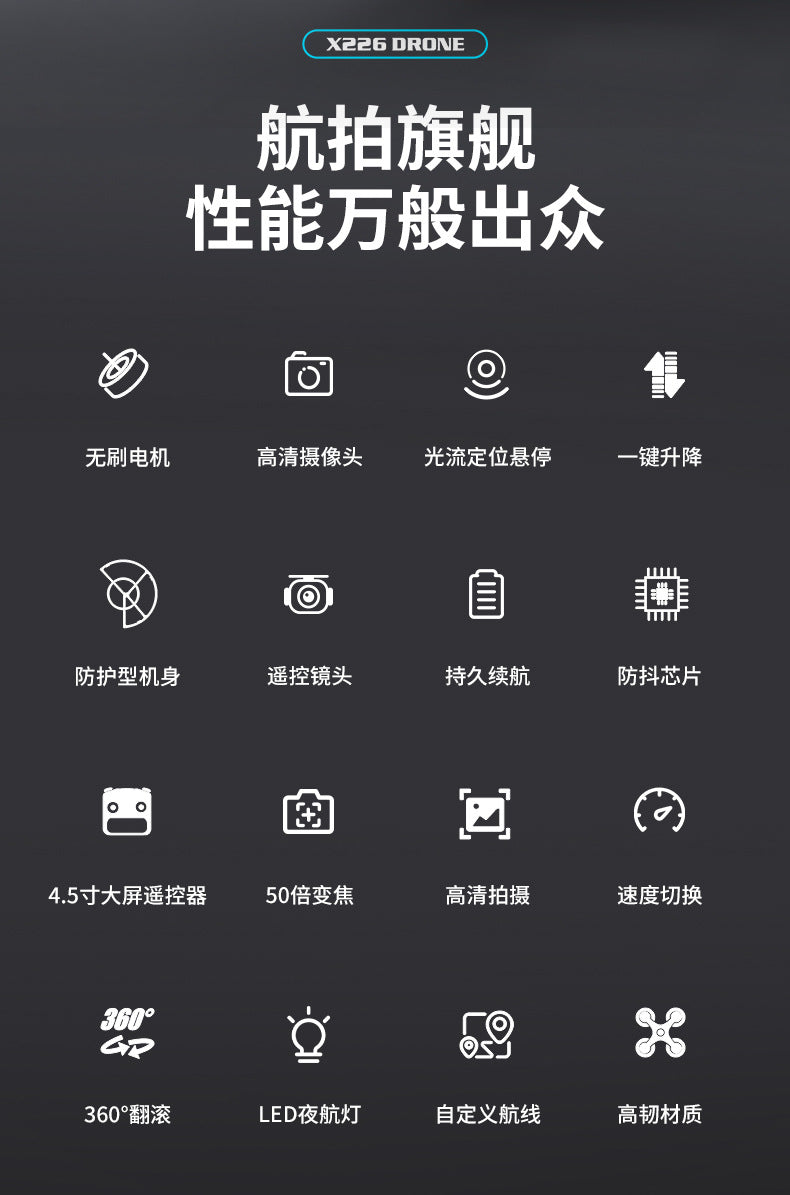 Cross-Border X226Drone flying with screen VR No Need for Phone Drone Aerial Photography HD Professional Optical Flow Brushless