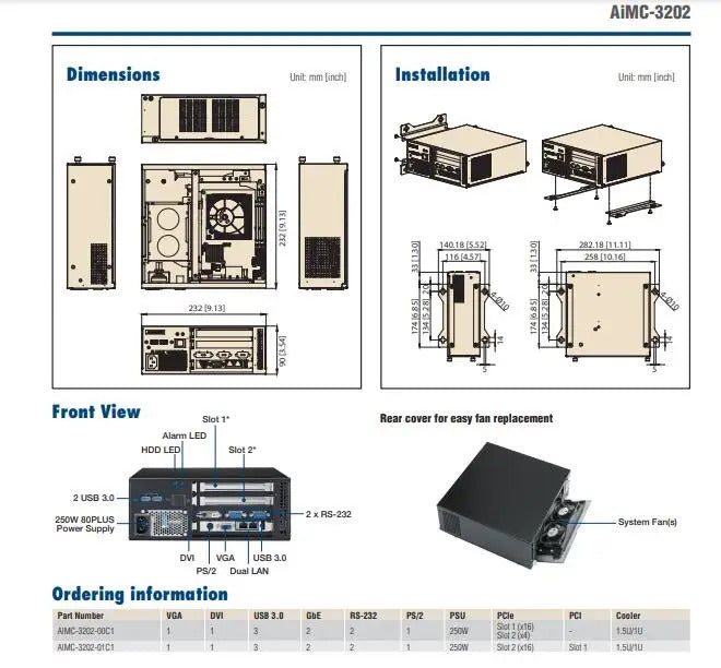 AIMC-3202 New Original Embedded Industrial Computer Mini Industrial Vision PC with VGA 2COM 3USB 2LAN PCIe x16 PCIe x4 DDR4