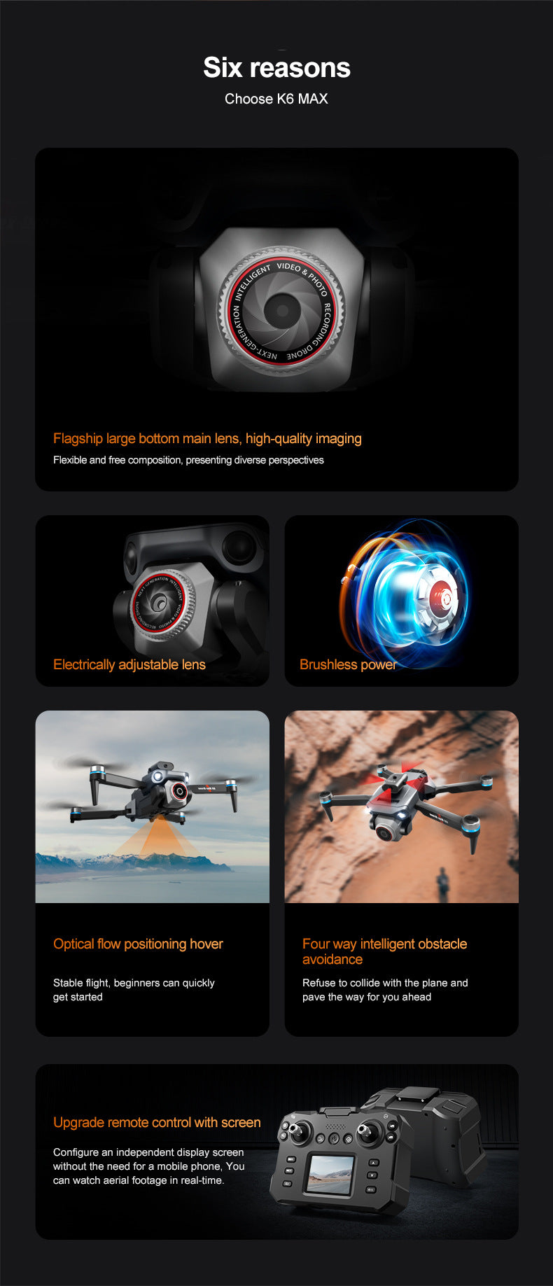 Cross-Border K6 MAX Drone with screen control, optical flow positioning, quadcopter with brushless motor, remote control airplane toy
