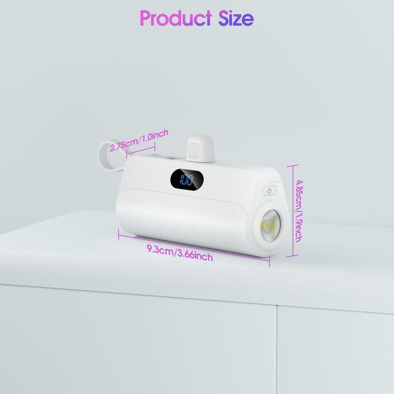5000mAh Portable Mini Power Bank with Built-in Cables, Mobile Power Bank Charger with LED Digital Display & Flashlight, Suitable for iPhone 15/14/13, Galaxy S21 & More, Phone Accessories, Electronics Accessories