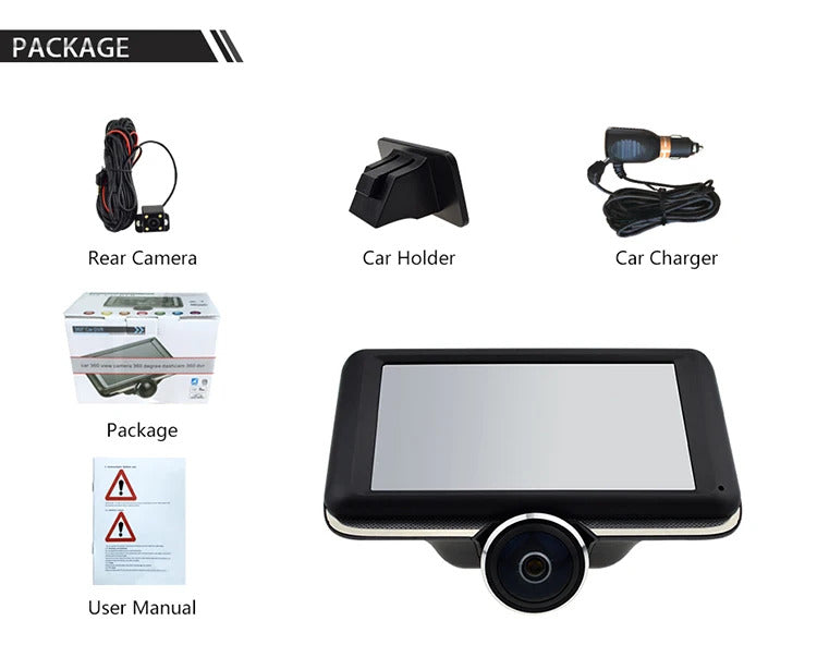 Cross-Border5Inch 360360-degree Dash Cam Front and Rear HD Dual Lens Parking24Hourly Reverse Image