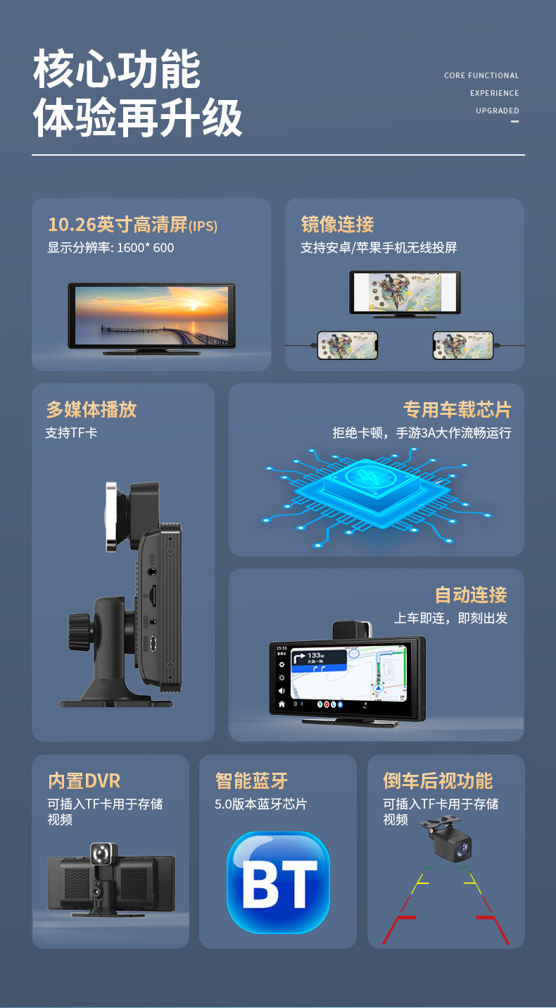 In-Car Smart Screen Navigation10.26Android Apple Screen Mirroring Dash Cam Carplay Screen Casting Recorder