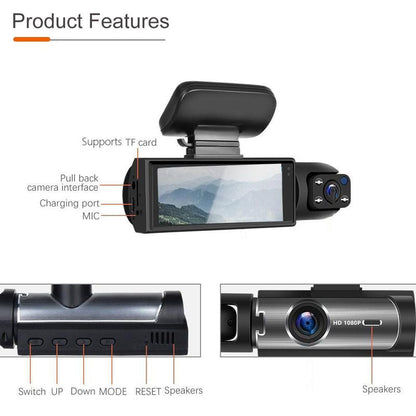 Front & Rear Dual Recording Dash Camera, 1080P HD Dashcam for Vehicle, Automotive Wide Angle Video Surveillance, Car Camera with IR Night-Vision, Car DVR Camera, Camera Security, Dash Camera for Car, Dashcam