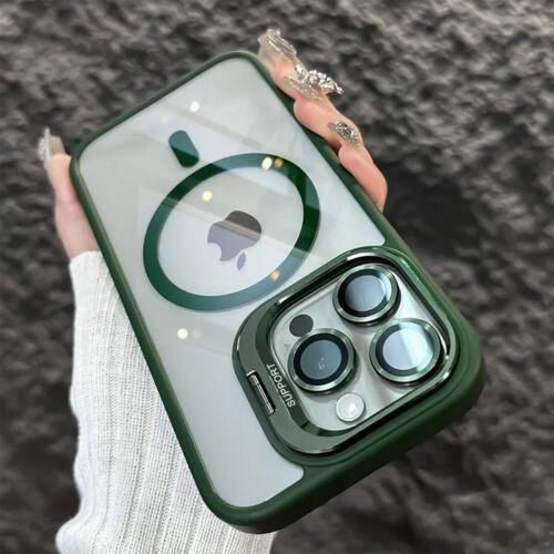 2025 Upgraded MagSafe Case for iPhone 16 Pro Max 15 14 Plus 12 11 with Metal Camera Stand & Lens Protector Film, Shockproof Clear Case Compatiable with MagSafe Charging, Magnetic Phone Cover For iPhone 16/15/14/13/12/11