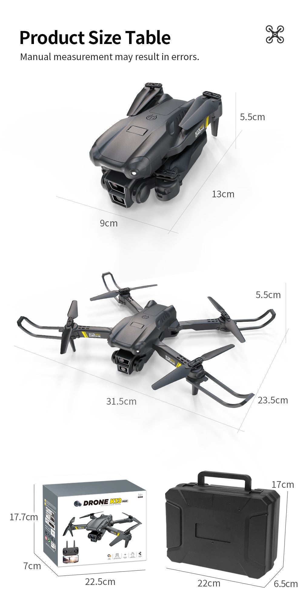 Cross-Border K13MAX Foldable Drone HD Dual Camera Aerial Photography Altitude Hold Quadcopter Remote Control Aircraft Drone