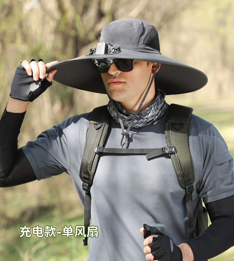Foreign Trade Hot Item Solar Hat Rechargeable Dual Fan Men's Fishing Fisherman Hat Outdoor Sun Hat Sun Protection Hat