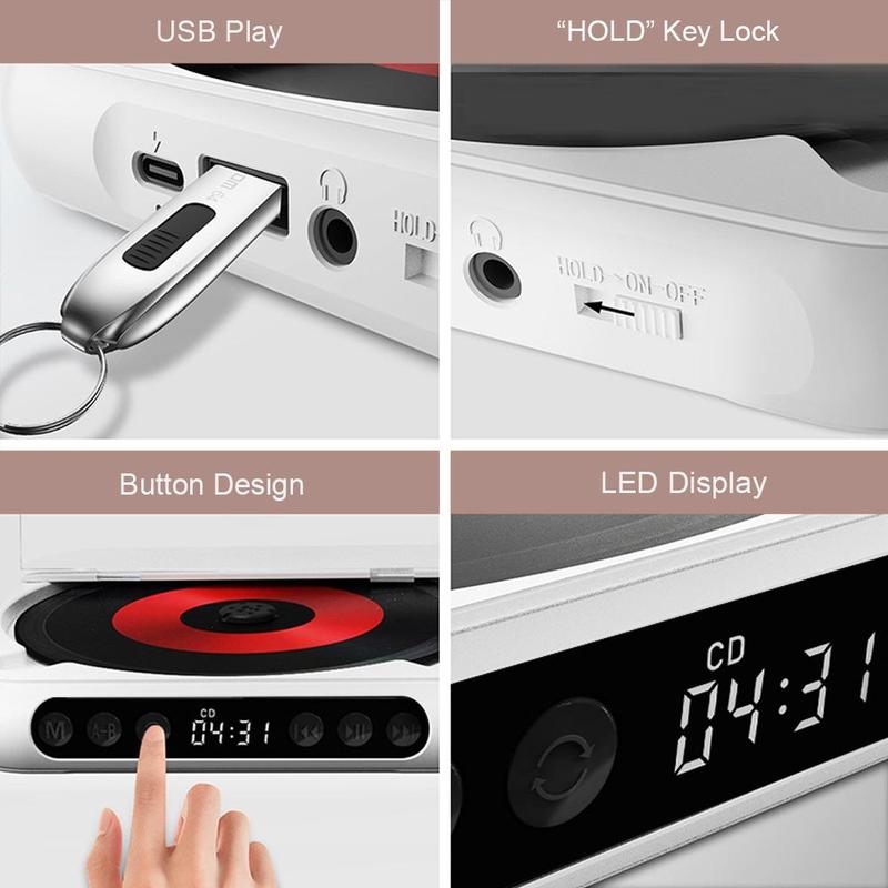 MEGICOT Portable Bluetooth-compatible CD-Player, Multifunction Rechargeable CD-Player with LED Display, Portable Speakers for Home, Outdoor & Car, CD Music Player, CD DVD Player, Portable Media Player