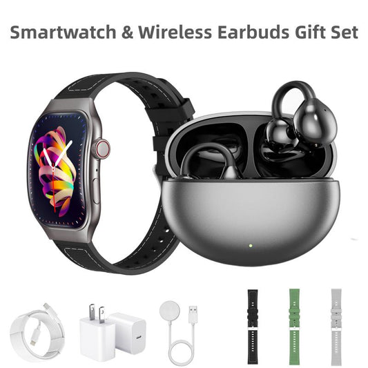 Upgraded 7-in-1 Smartwatch Gift Set – Enhanced Bluetooth Earbuds + Fast Wall Charger + USB Cable + Wireless Watch Charger + 2 Premium Bands | All-in-One Fitness & Everyday Essentials Bundle | Great Value Gift for Men & Women