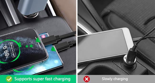 4 in 1 Retractable Car Charger, USB C Fast Charging Adapter[Max100W] with Lightning Cable&Dual Charge Port Compatible with iPhone 15/14/13 Pro Max Plus/iPad/AirPods,Samsung Galaxy S23/S22/S10