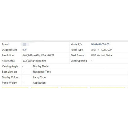 NL6448AC30-03 Brand New Original 9.4 Inch LCD Screen