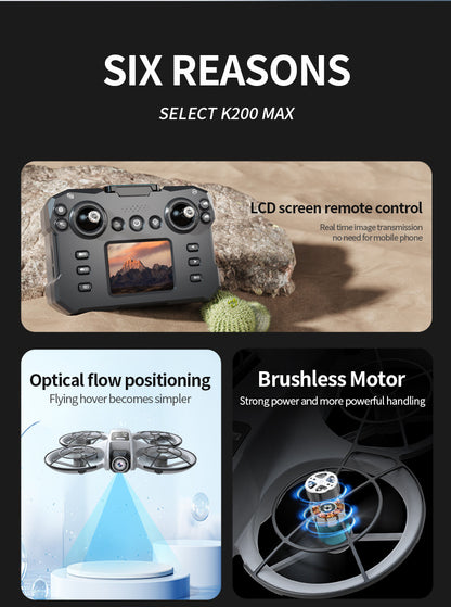 Cross-Border K200 Drone Brushless with Screen Aerial Photography Aircraft Optical Flow Positioning Color Light Full Protection Remote Control Plane