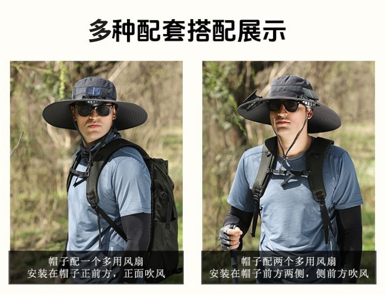 Foreign Trade Hot Item Solar Hat Rechargeable Dual Fan Men's Fishing Fisherman Hat Outdoor Sun Hat Sun Protection Hat