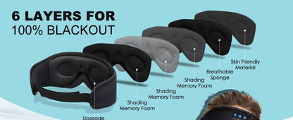 3D Bluetooth Sleep Mask with Headphones, Wireless Music Sleep Headband Eye Mask for Side Sleepers,Sleeping Comfortable Black-3D