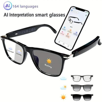 AI Interpretation Smart Glasses,160 Languages, Chat GPT,Audio Glasses for Men And Women,Microphone And Speaker, HD Voice Calls And HIFI Music Quality,Hands-Free Calling,Color Changing Lens, Suitable for  Riding,Driving,Travel,Black Friday & Cyber Monday