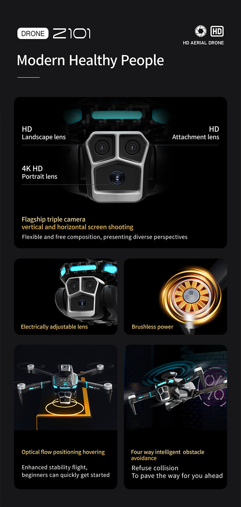 Cross-Border Z101Drone Long Endurance Obstacle Avoidance Aerial Photography Quadcopter Brushless Motor Remote Control Aircraft Drone