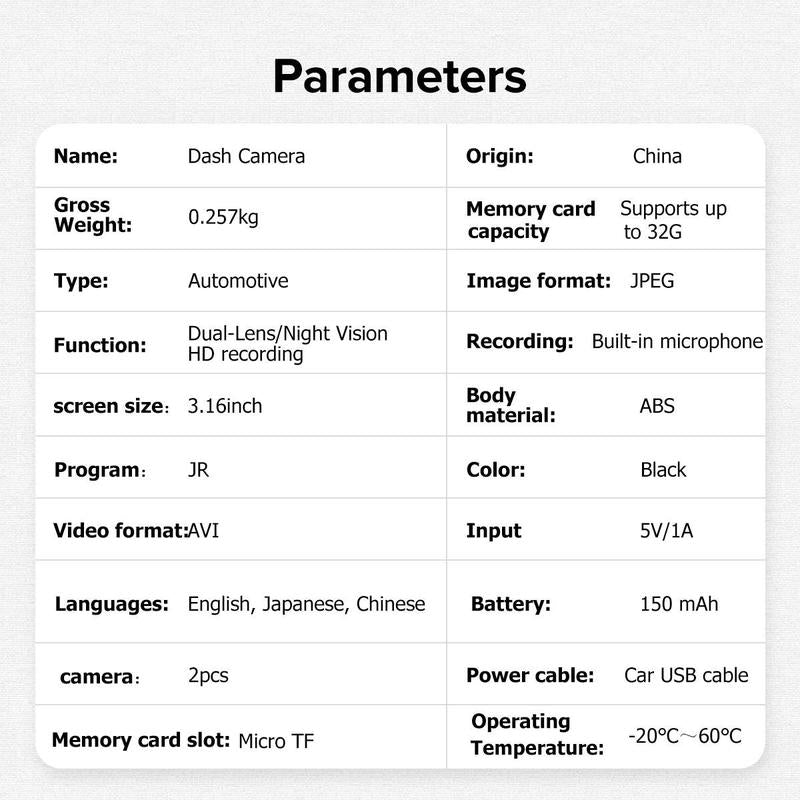 Front & Rear Dual Recording Dash Camera, 1080P HD Dashcam for Vehicle, Automotive Wide Angle Video Surveillance, Car Camera with IR Night-Vision, Car DVR Camera, Camera Security, Dash Camera for Car, Dashcam