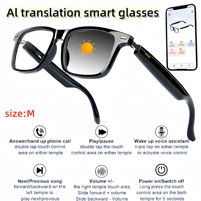 AI Interpretation Smart Glasses,160 Languages, Chat GPT,Audio Glasses for Men And Women,Microphone And Speaker, HD Voice Calls And HIFI Music Quality,Hands-Free Calling,Color Changing Lens, Suitable for  Riding,Driving,Travel,Black Friday & Cyber Monday
