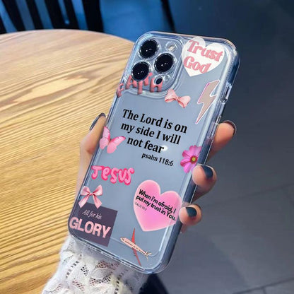 Faith Over Fear Psalm Christian Aesthetic TPU Pattern Phone Case for iPhone 15 16 14 Pro Max 13 12 11 XR XS Plus Non-Yellowing Clear Crystal Drop-proof Protection Slim Silicone Cover Cellphone Protective