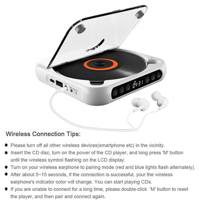 MEGICOT Portable Bluetooth-compatible CD-Player, Multifunction Rechargeable CD-Player with LED Display, Portable Speakers for Home, Outdoor & Car, CD Music Player, CD DVD Player, Portable Media Player