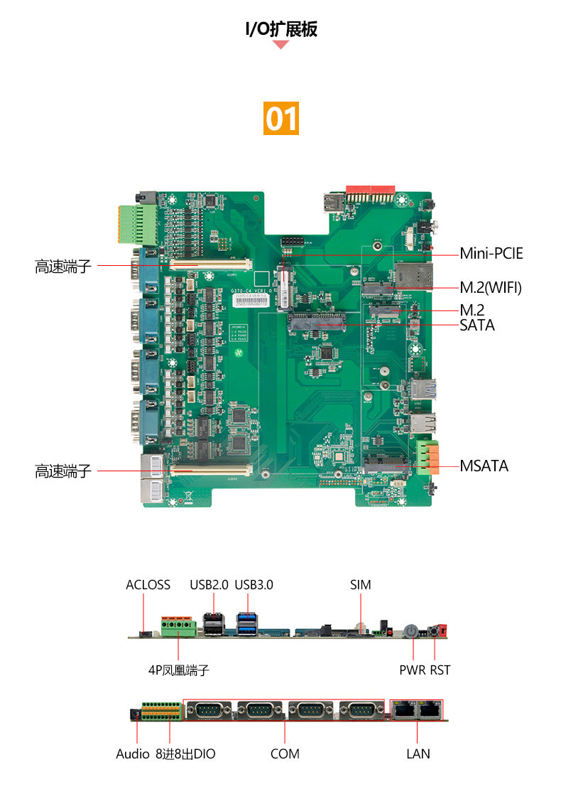 G37-C8E2 Dual Network 8 Serial Port Industrial Computer Dual PCIE Rail DIN Industrial Host Vision Industrial Computer