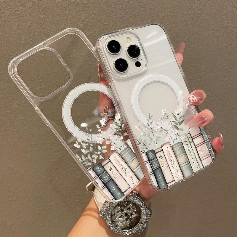 Soft Girl Magnetic Case for iPhone11/12/13/14/15/16/17/promax, Floral Bookshelf Lightweight, Drop-Proof, MagSafe Compatible | Perfect for Teen Girls