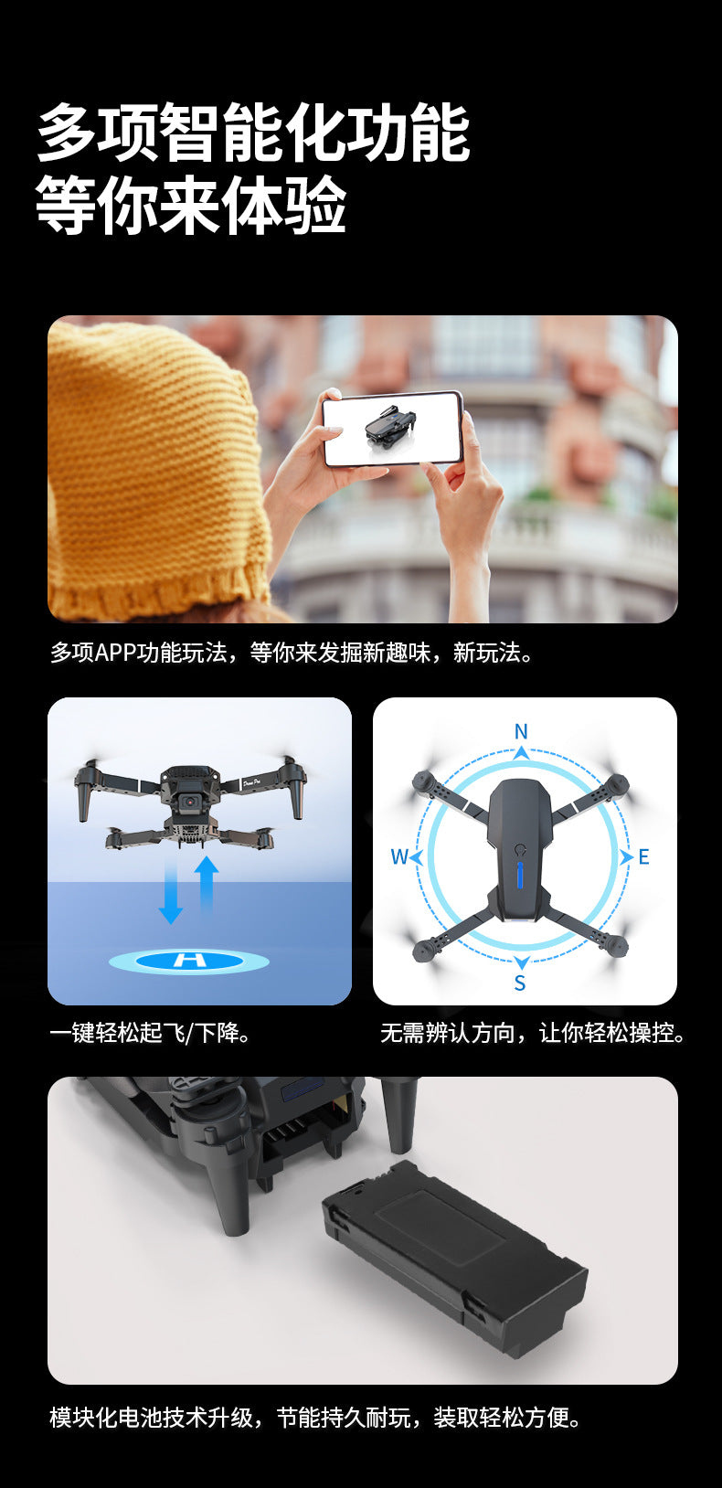 Cross-Border E88/E99D Screen-Controlled Drone with Lights, Foldable Dual Camera, Optical Flow Aerial Photography, Remote-Controlled Aircraft, Quadcopter