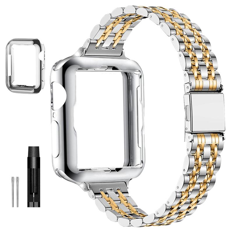 Women's Watch Band & Soft Protective Case & Tools (1 Set), Stainless Steel Smart Watch Bands, Compatible with Apple Watch 9/8/7/6/5/4/3/2/1/SE/SE2 Series, Wearable Accessories, Electronics Accessories