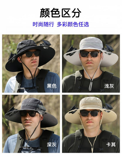 Foreign Trade Hot Item Solar Hat Rechargeable Dual Fan Men's Fishing Fisherman Hat Outdoor Sun Hat Sun Protection Hat
