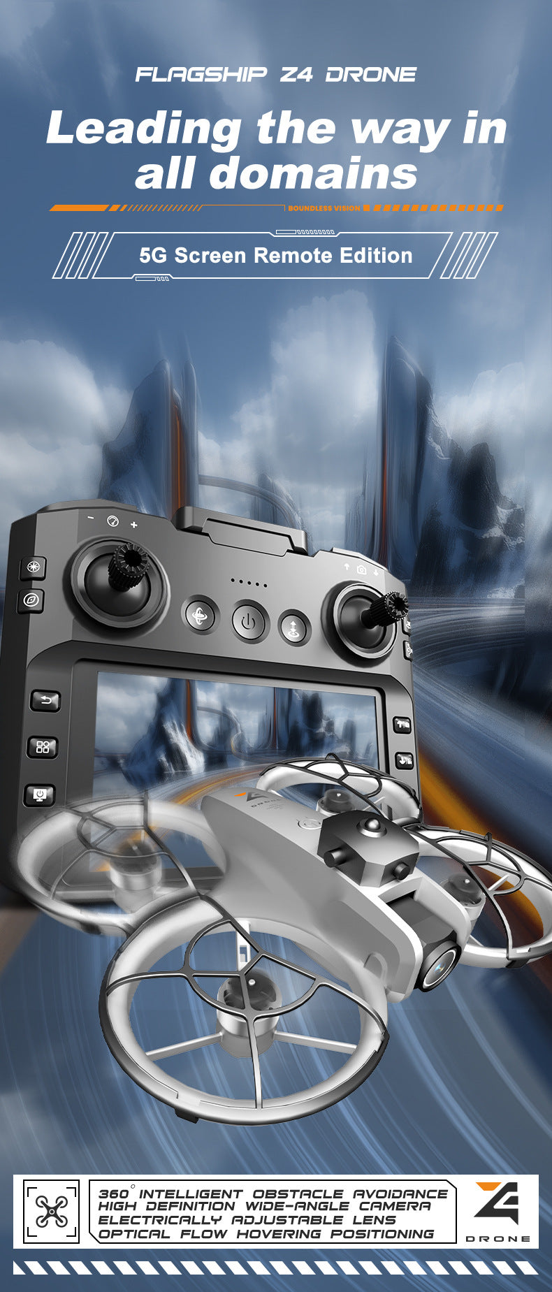 Cross-Border Z4Drone Large Screen Aerial Photography Brushless Quadcopter Obstacle Avoidance Anti-Collision Flying Machine Toy Remote Control Airplane