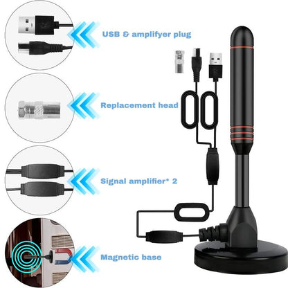 HDTV Antenna, Long Range Indoor/Outdoor Digital TV Antenna with Amplifier, Magnetic Base, 4K 1080p Support, Free Local Channels