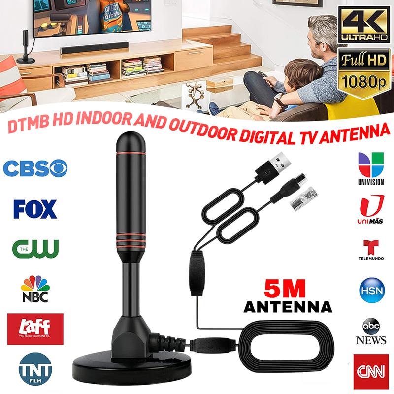 HDTV Antenna, Long Range Indoor TV Antenna, Digital Antenna Amplifier Signal Booster, Supports 4K 1080p, Smart TV Free Local Channels