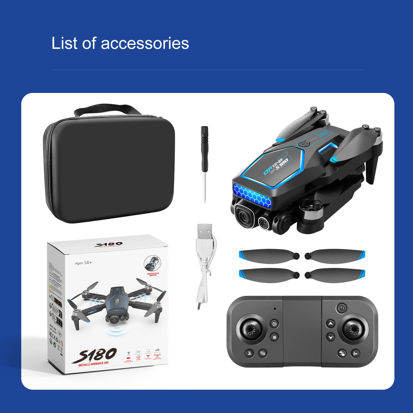 Cross-Border S180Drone Aerial Photography Electric Lens Obstacle Avoidance Brushless Motor Optical Flow Remote Control Aircraft Toy drone